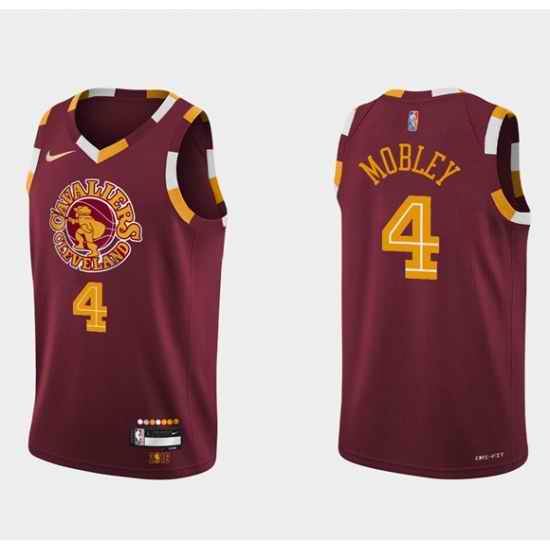 Men Cleveland Cavaliers #4 Evan Mobley Wine Red 2021 2022 75th Anniversary City Edition Swingman Stitched Jersey