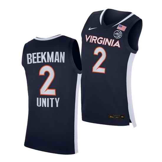 Virginia Cavaliers Reece Beekman Virginia Cavaliers Navy Unity 2021 Road Secondary Logo Jersey-0