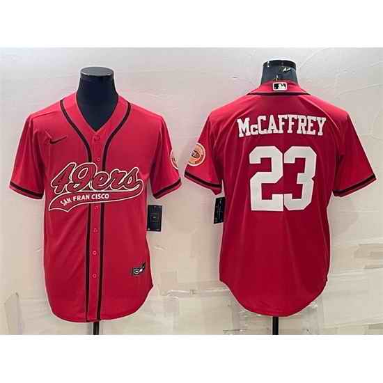 Men San Francisco 49ers #23 Christian McCaffrey Red With Patch Cool Base Stitched Baseball Jersey II
