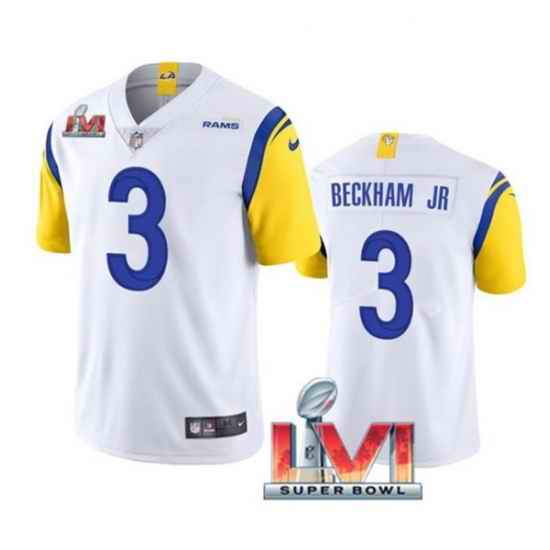 Nike Los Angeles Rams #3 Odell Beckham Jr. White 2022 Super Bowl LVI Vapor Limited Jersey