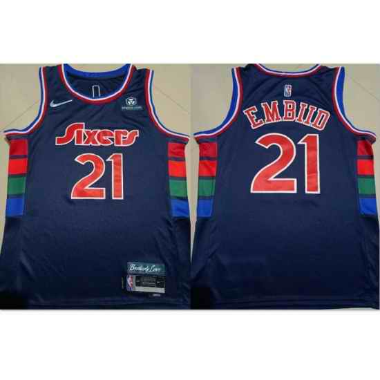 76ers #21 Joel Embiid Navy Nike Diamond 75th Anniversary City Edition Swingman Jerse