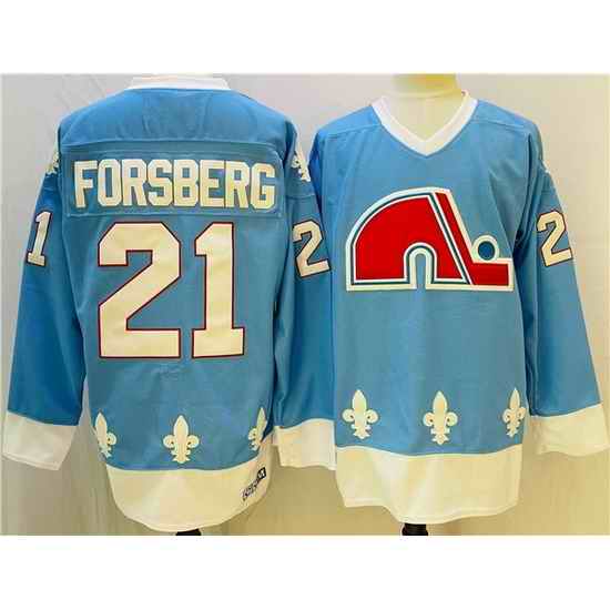 Men Colorado Avalanche #21 Peter Forsberg Blue Stitched Jersey
