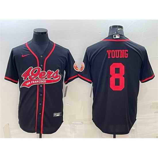 Men San Francisco 49ers #8 Steve Young Black With Patch Cool Base Stitched Baseball JerseyS