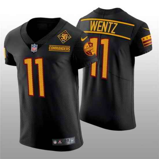 Men Washington Commanders #11 Carson Wentz 90th Anniversary Black Elite Stitched Jersey-0