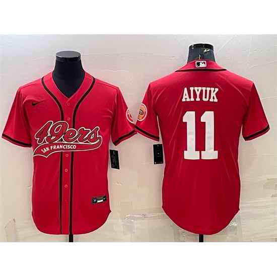 Men San Francisco 49ers #11 Brandon Aiyuk Red With Patch Cool Base Stitched Baseball JerseyS