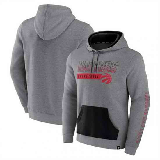 Men Toronto Raptors Heathered Gray Off The Bench Color Block Pullover Hoodie-0
