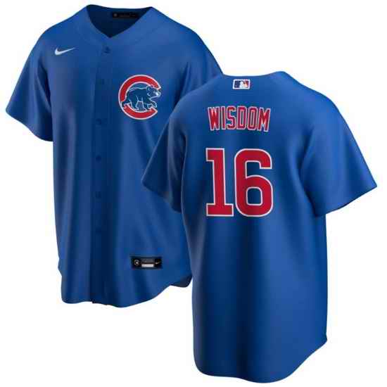 Men Chicago Cubs #16 Patrick Wisdom Blue Cool Base Stitched Baseball Jerse-0