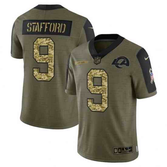 Men Los Angeles Rams #9 Matthew Stafford 2021 Salute To Service Olive Camo Limited Stitched Jersey