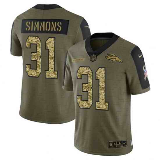 Men Denver Broncos #31 Justin Simmons 2021 Salute To Service Olive Camo Limited Stitched Jersey