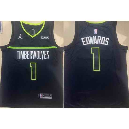 Men Minnesota Timberwolves #1 Anthony Edwards Black Stitched Jersey