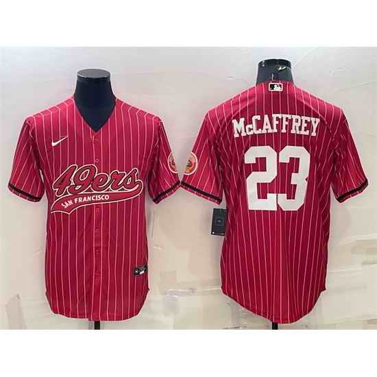Men San Francisco 49ers #23 Christian McCaffrey Red With Patch Cool Base Stitched Baseball Jersey