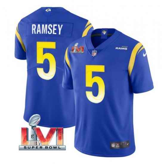 Nike Los Angeles Rams #5 Jalen Ramsey Royal 2022 Super Bowl LVI Vapor Limited Jersey