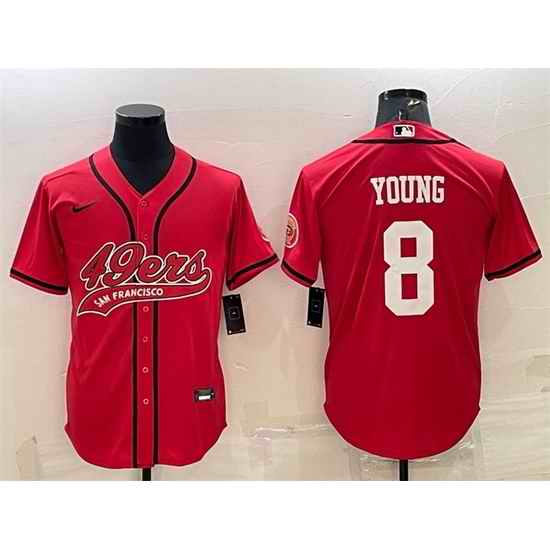 Men San Francisco 49ers #8 Steve Young Red With Patch Cool Base Stitched Baseball JerseyS
