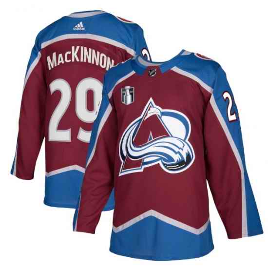Men Colorado Avalanche #29 Nathan MacKinnon 2022 Burgundy Stanley Cup Final Patch Stitched Jersey