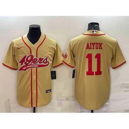 Men San Francisco 49ers #11 Brandon Aiyuk Gold With Patch Cool Base Stitched Baseball Jersey