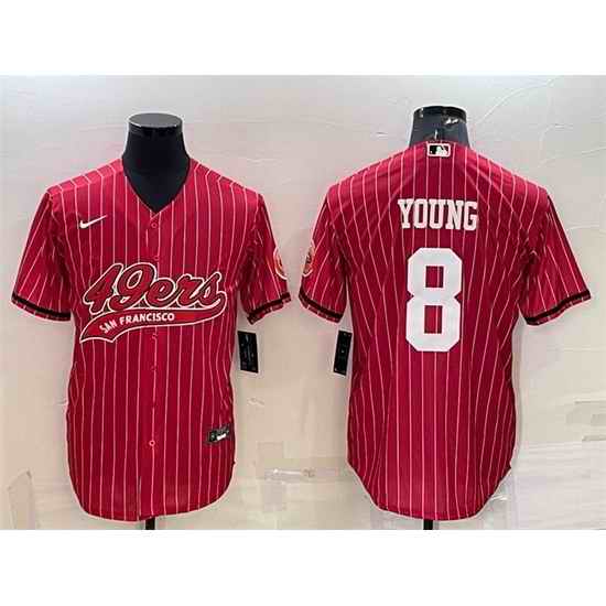 Men San Francisco 49ers #8 Steve Young Red With Patch Cool Base Stitched Baseball Jersey