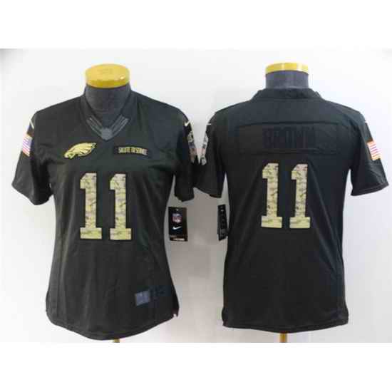 Women Philadelphia Eagles #11 A  J  Brown Black Salute To Service Stitched Football Jersey 28Run Small 2