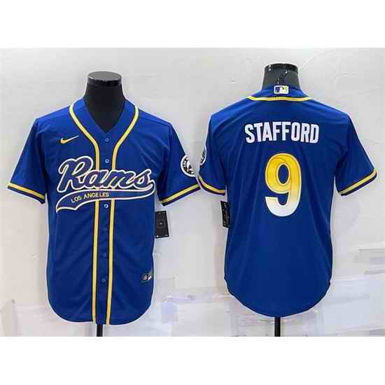 Men Los Angeles Rams #9 Matthew Stafford Royal With Patch Cool Base Stitched Baseb-0