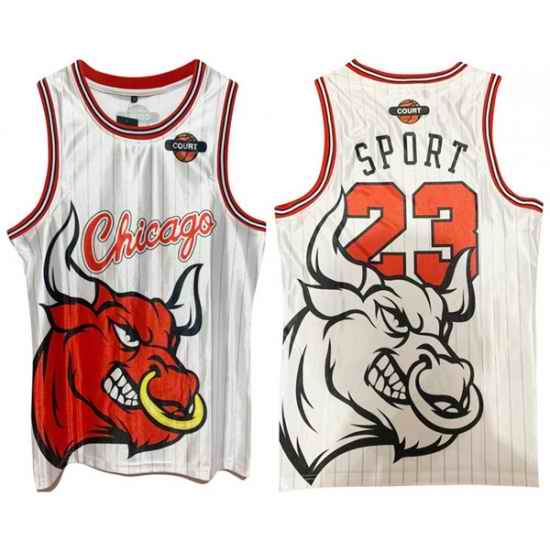 Men Chicago Bulls #23 Michael Jordan White Print Basketball Jerse
