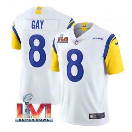 Nike Los Angeles Rams #8 Matt Gay White 2022 Super Bowl LVI Vapor Limited Jersey