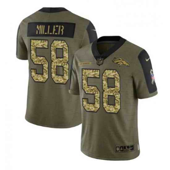 Men Denver Broncos #58 Von Miller 2021 Salute To Service Olive Camo Limited Stitched Jersey