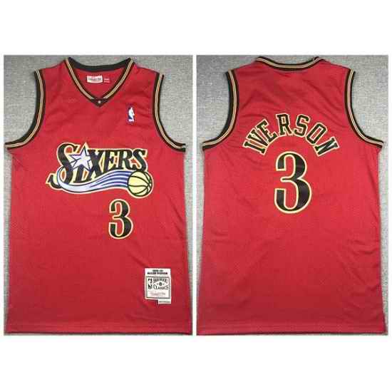 Men Philadelphia 76ers #3 Allen Iverson Red Throwback Stitched Jersey