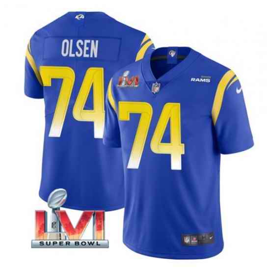 Nike Los Angeles Rams #74 Merlin Olsen Royal 2022 Super Bowl LVI Vapor Limited Jersey
