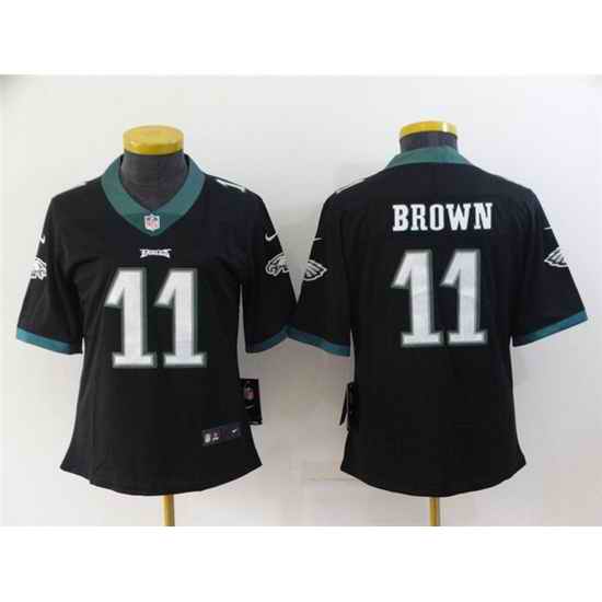 Women Philadelphia Eagles #11 A  J  Brown Black Vapor Stitched Football Jersey 28Run Small 2