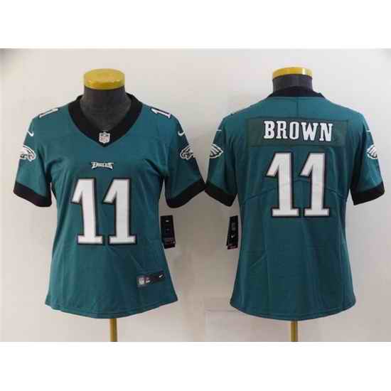 Women Philadelphia Eagles #11 A  J  Brown Green Vapor Stitched Football Jersey 28Run Small 2