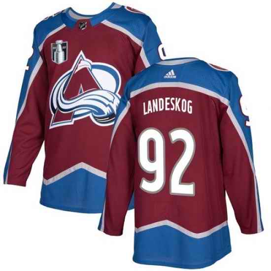 Men Colorado Avalanche #92 Gabriel Landeskog 2022 Burgundy Stanley Cup Final Patch Stitched Jersey