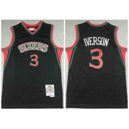 Men Philadelphia 76ers #3 Allen Iverson Black Throwback Stitched Jersey