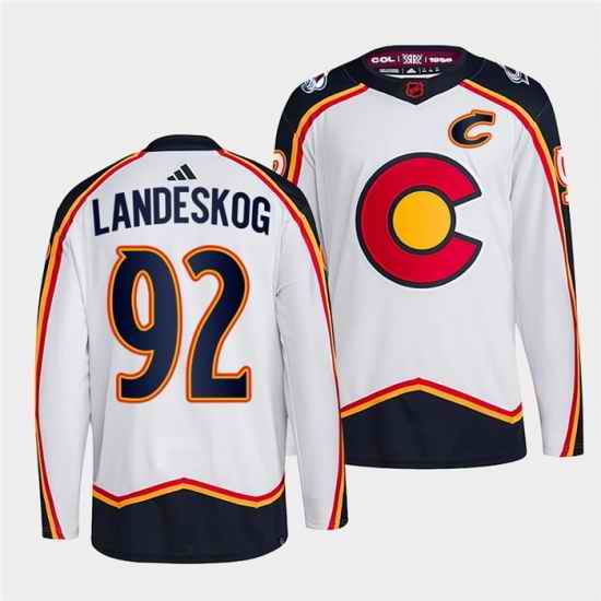 Men Colorado Avalanche 92 Gabriel Landeskog 2022 #23 White Reverse Retro Stitched Jersey