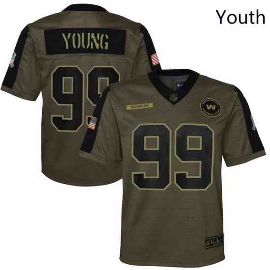 Youth Washington Football Team Chase Young Nike Olive 2021 Salute To Service Game Jersey-0