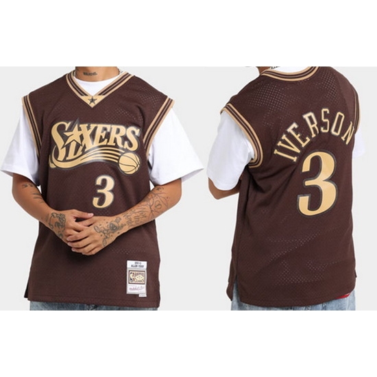 Men Philadelphia 76ers #3 Allen Iverson Brown Swingman Stitched Jersey