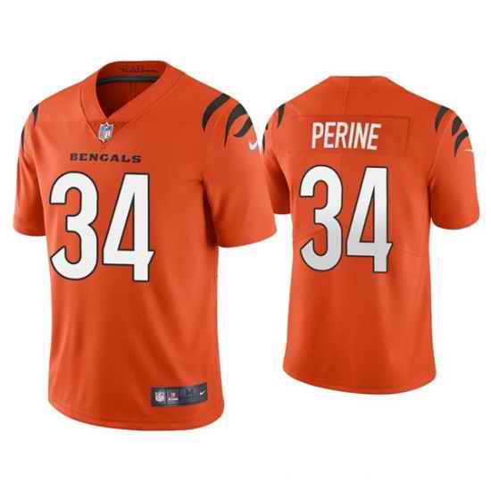 Men Cincinnati Bengals #34 Samaje Perine 2021 Orange Vapor Untouchable Limited Stitched Jersey
