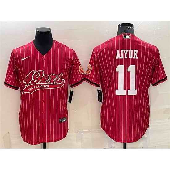 Men San Francisco 49ers #11 Brandon Aiyuk Red With Patch Cool Base Stitched Baseball Jersey