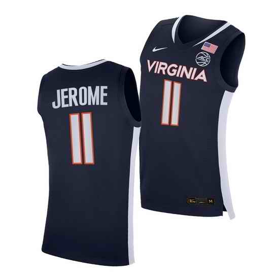 Virginia Cavaliers Ty Jerome Virginia Cavaliers Navy Road Secondary Logo Jersey