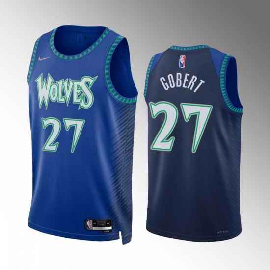 Men Minnesota Timberwolves 27 Rudy Gobert 2021 #22 Blue City Edition 75th Anniversary Swingman Stitched Jersey