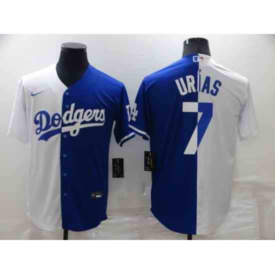 Men Los Angeles Dodgers #7 Julio Urias White Blue Split Cool Base Stitched Baseball Jerse-0