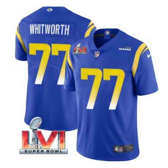 Nike Los Angeles Rams #77 Andrew Whitworth Royal 2022 Super Bowl LVI Vapor Limited Jersey