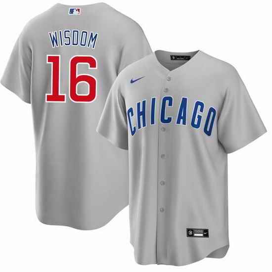 Men Chicago Cubs #16 Patrick Wisdom Grey Cool Base Stitched Baseball Jerse-0