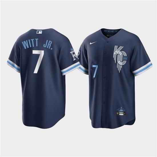Men Kansas City Royals #7 Bobby Witt Jr  2022 Navy City Connect Cool Base Stitched Jerse-0