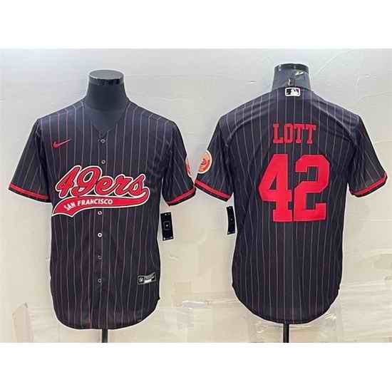 Men San Francisco 49ers #42 Ronnie Lott Black With Patch Cool Base Stitched Baseball Jersey