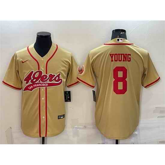 Men San Francisco 49ers #8 Steve Young Gold With Patch Cool Base Stitched Baseball Jersey