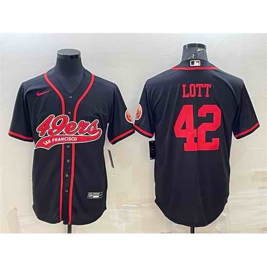 Men San Francisco 49ers #42 Ronnie Lott Black With Patch Cool Base Stitched Baseball JerseyS
