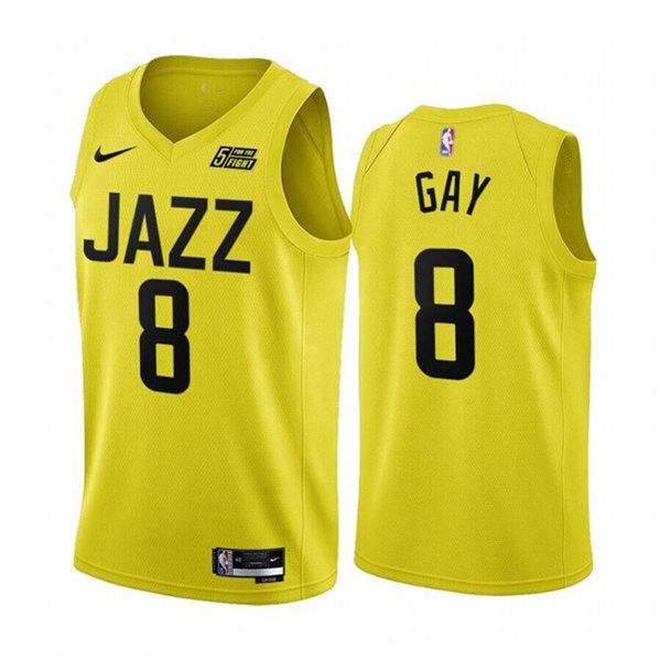 Men's Utah Jazz #8 Rudy Gay Yellow 2022/23 Association Edition Stitched Basketball Jersey-0