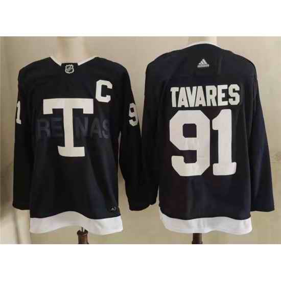 Men's Toronto Maple Leafs #91 John Tavares Navy 2022 NHL Heritage Classic Adidas Jersey