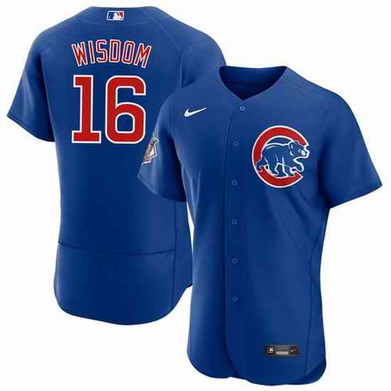 Men Chicago Cubs #16 Patrick Wisdom Blue Flex Base Stitched Jerse-0