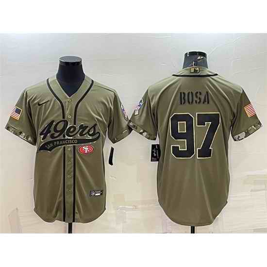 Men San Francisco 49ers #97 Nick Bosa 2022 Olive Salute To Service Cool Base Stitched Baseball Jersey
