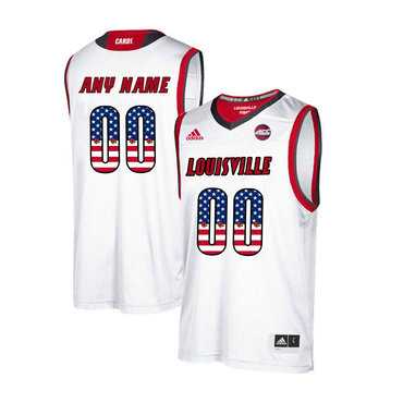 Men%27s Louisville Cardinals Customized White USA Flag College Basketball Jersey